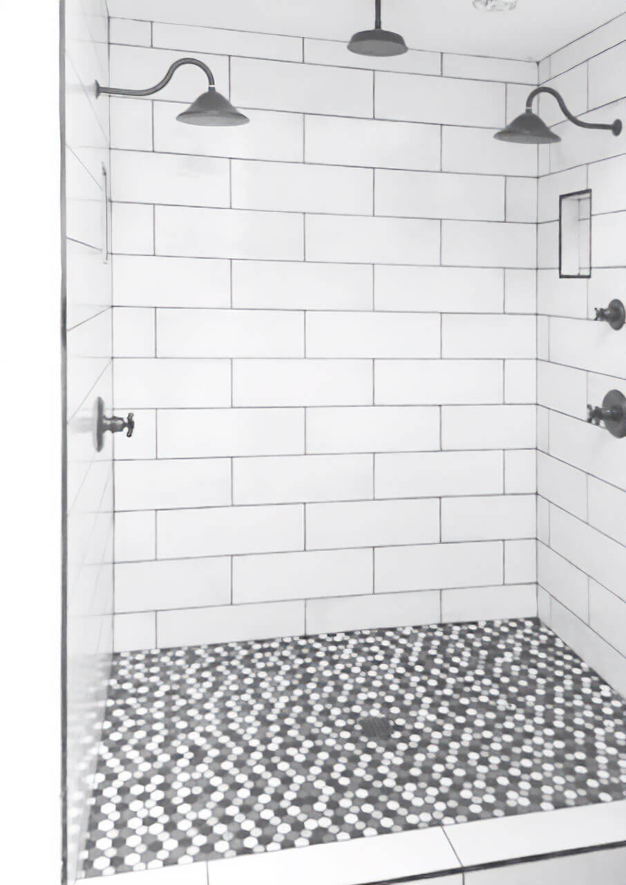 white tile shower