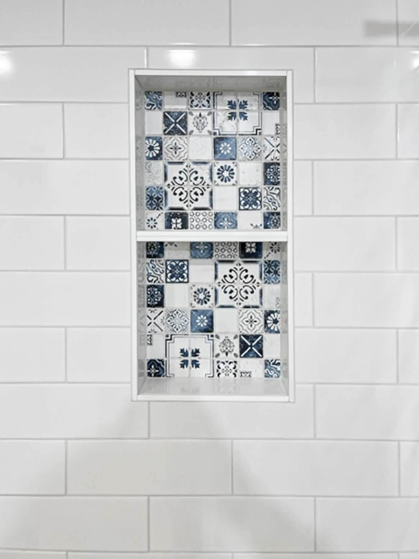 mosaic shower tiled shelf