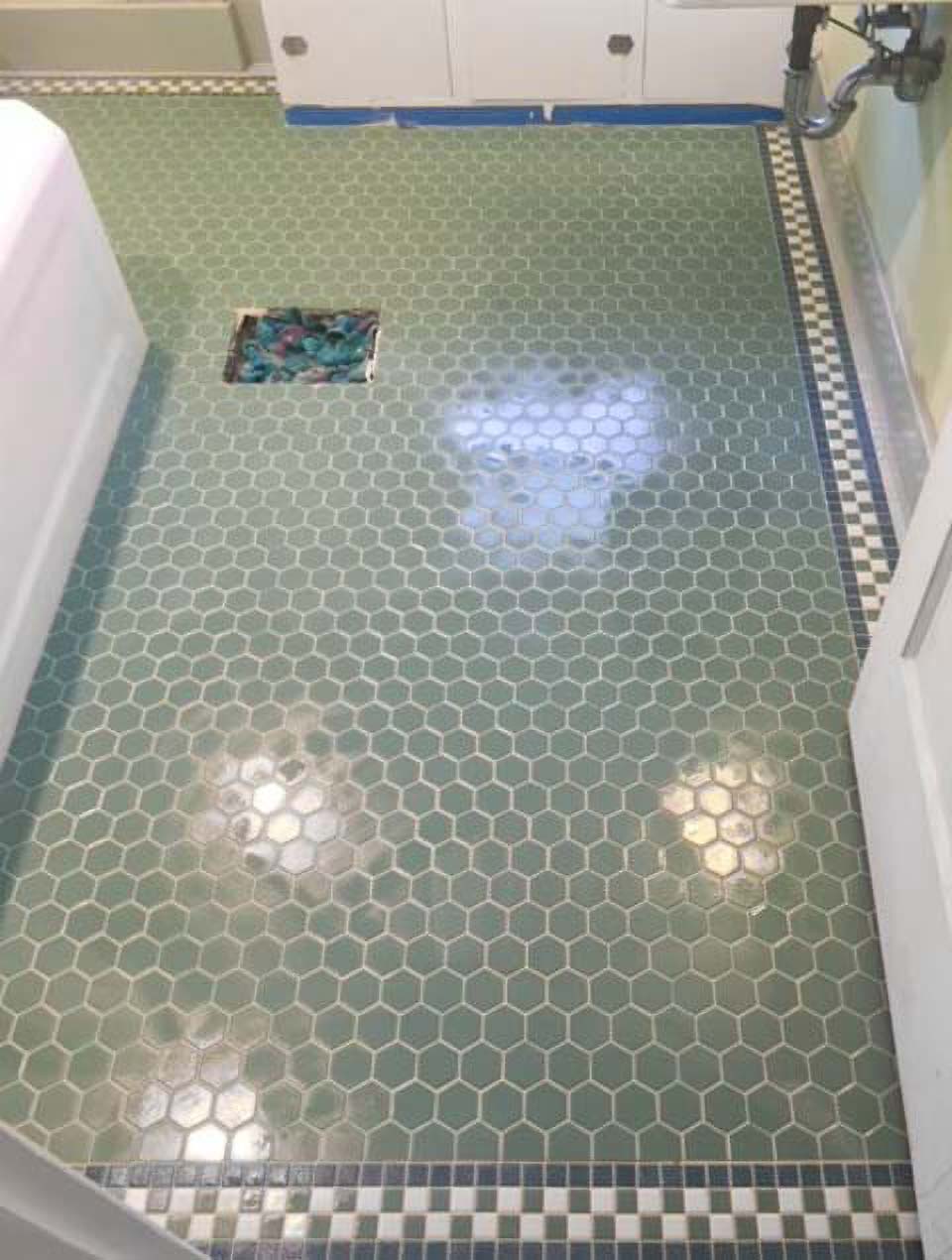 new floor tile installation, hex